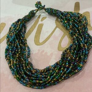 Multicolor Square Seed Beaded Multi Strand Statement Vintage Style Necklace